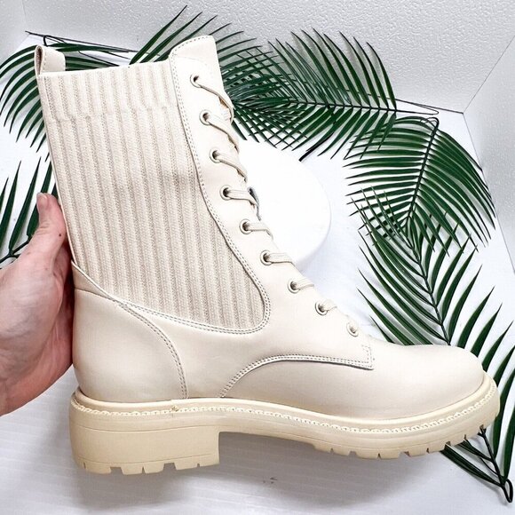 Sam Edelman Lydell Ivory Leather Combat Boots Lug Sole Size 9M NWB Chic Fall - Picture 10 of 13